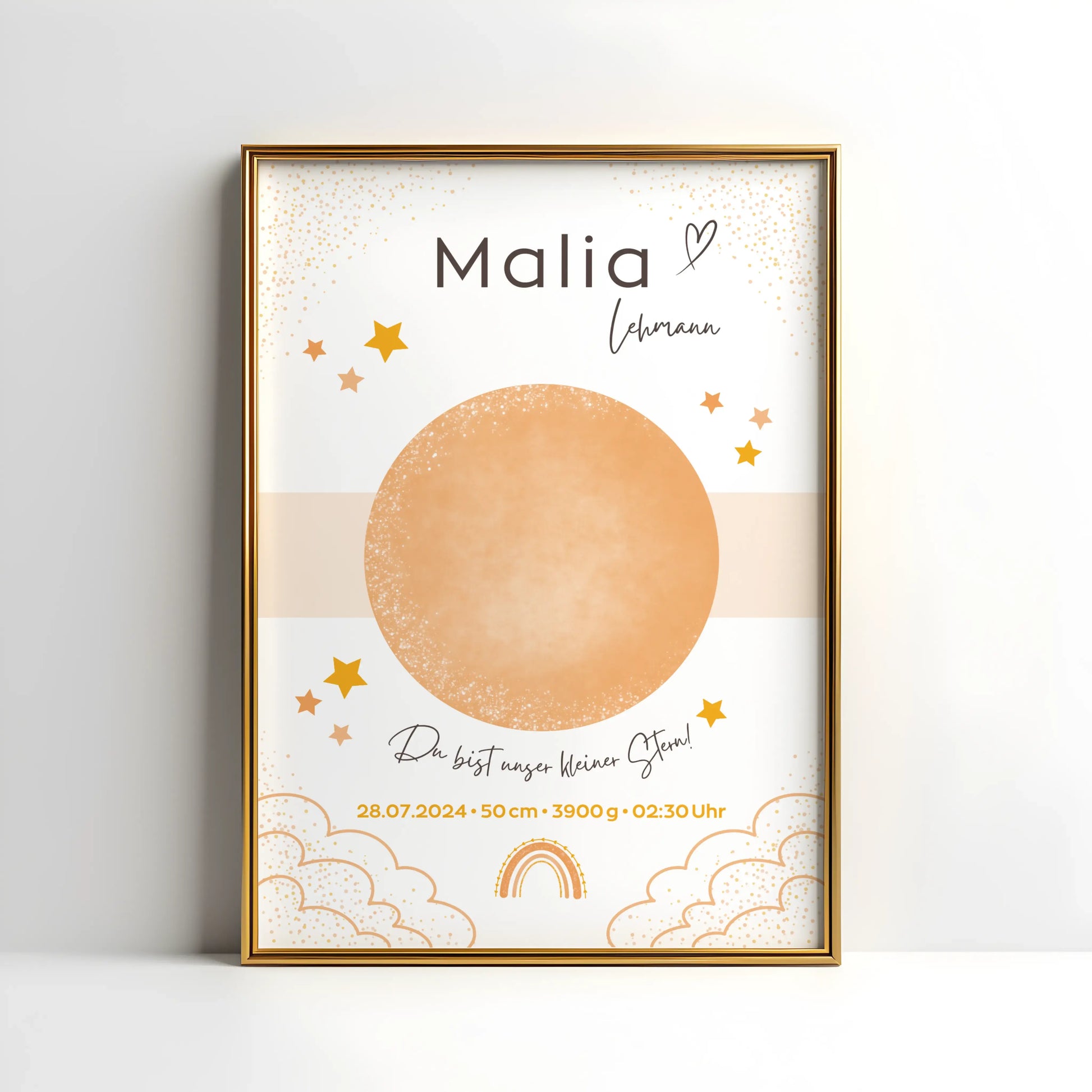 Personalisiertes Geburtsposter mit Sternenhimmel und Fußabdrücken – mit Namen, Geburtsdatum, Uhrzeit, Gewicht und Größe – ideales Geschenk zur Geburt und stilvolle Kinderzimmer-Deko