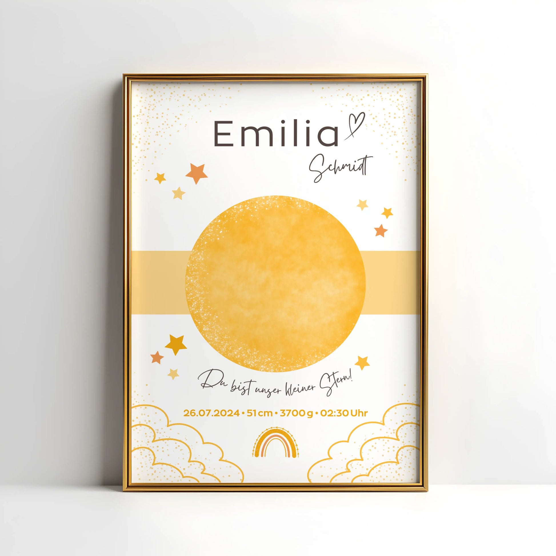 Personalisiertes Geburtsposter mit Sternenhimmel und Fußabdrücken – mit Namen, Geburtsdatum, Uhrzeit, Gewicht und Größe – ideales Geschenk zur Geburt und stilvolle Kinderzimmer-Deko