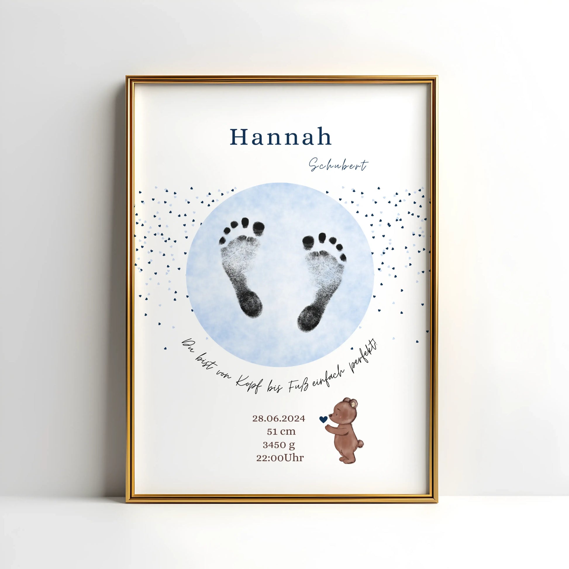 Personalisiertes Geburtsposter mit Hand- oder Fußabdrücken und Name und Geburtsdaten – liebevoll gestaltet in Pastellfarben, als Deko fürs Babyzimmer oder Geschenk zur Geburt