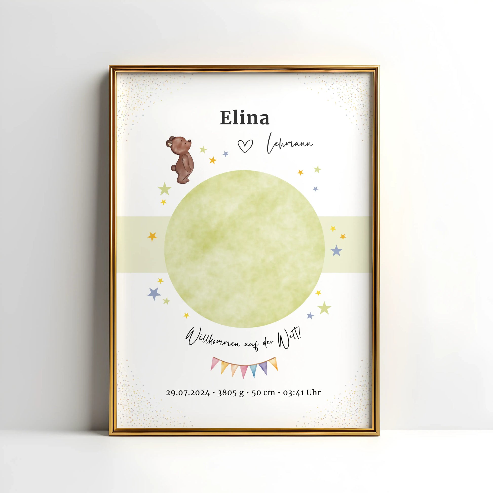 Geburtsposter mit Bärchen-Motiv und persönlichen Daten – ideal fürs Kinderzimmer