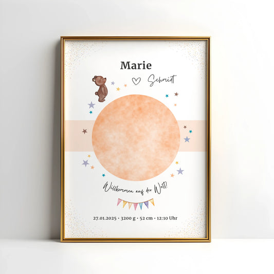 Geburtsposter mit Bärchen-Motiv und persönlichen Daten – ideal fürs Kinderzimmer