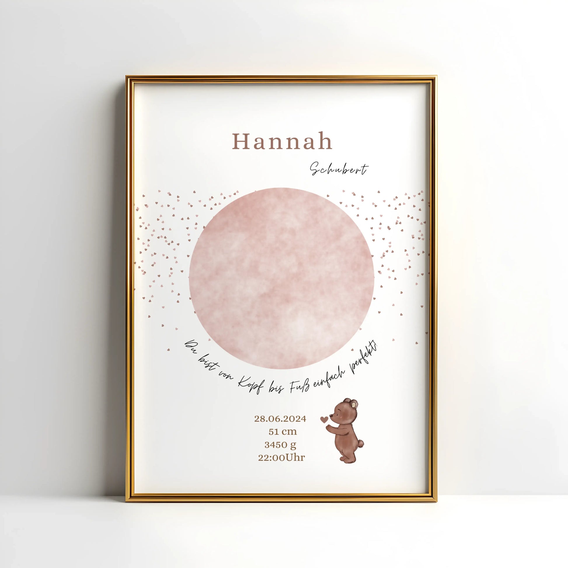 Personalisiertes Geburtsposter mit Hand- oder Fußabdrücken und Name und Geburtsdaten – liebevoll gestaltet in Pastellfarben, als Deko fürs Babyzimmer oder Geschenk zur Geburt