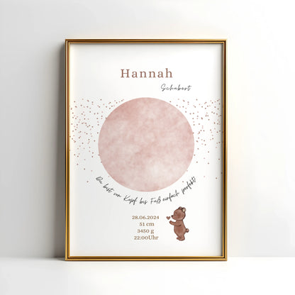 Personalisiertes Geburtsposter mit Hand- oder Fußabdrücken und Name und Geburtsdaten – liebevoll gestaltet in Pastellfarben, als Deko fürs Babyzimmer oder Geschenk zur Geburt