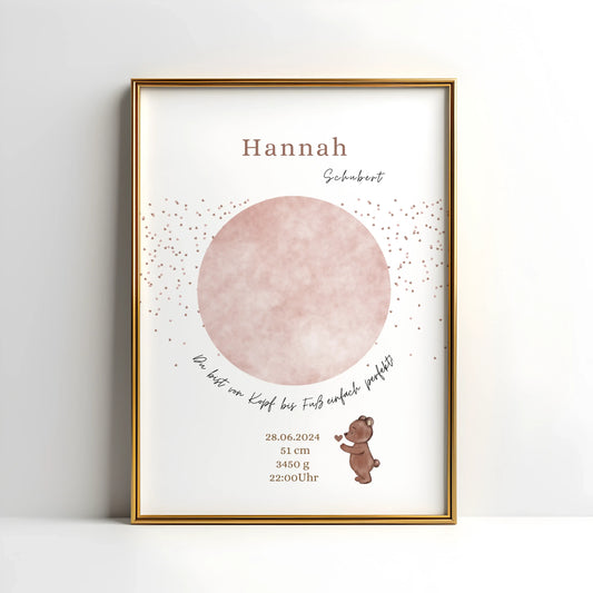 Personalisiertes Geburtsposter mit Hand- oder Fußabdrücken und Name und Geburtsdaten – liebevoll gestaltet in Pastellfarben, als Deko fürs Babyzimmer oder Geschenk zur Geburt