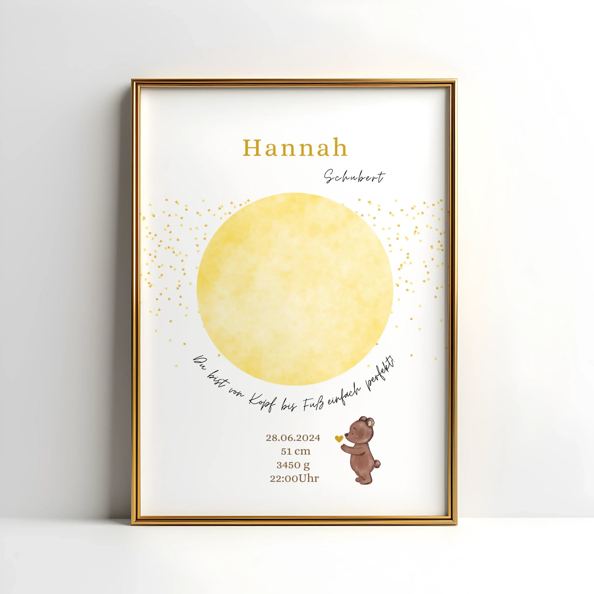 Personalisiertes Geburtsposter mit Hand- oder Fußabdrücken und Name und Geburtsdaten – liebevoll gestaltet in Pastellfarben, als Deko fürs Babyzimmer oder Geschenk zur Geburt