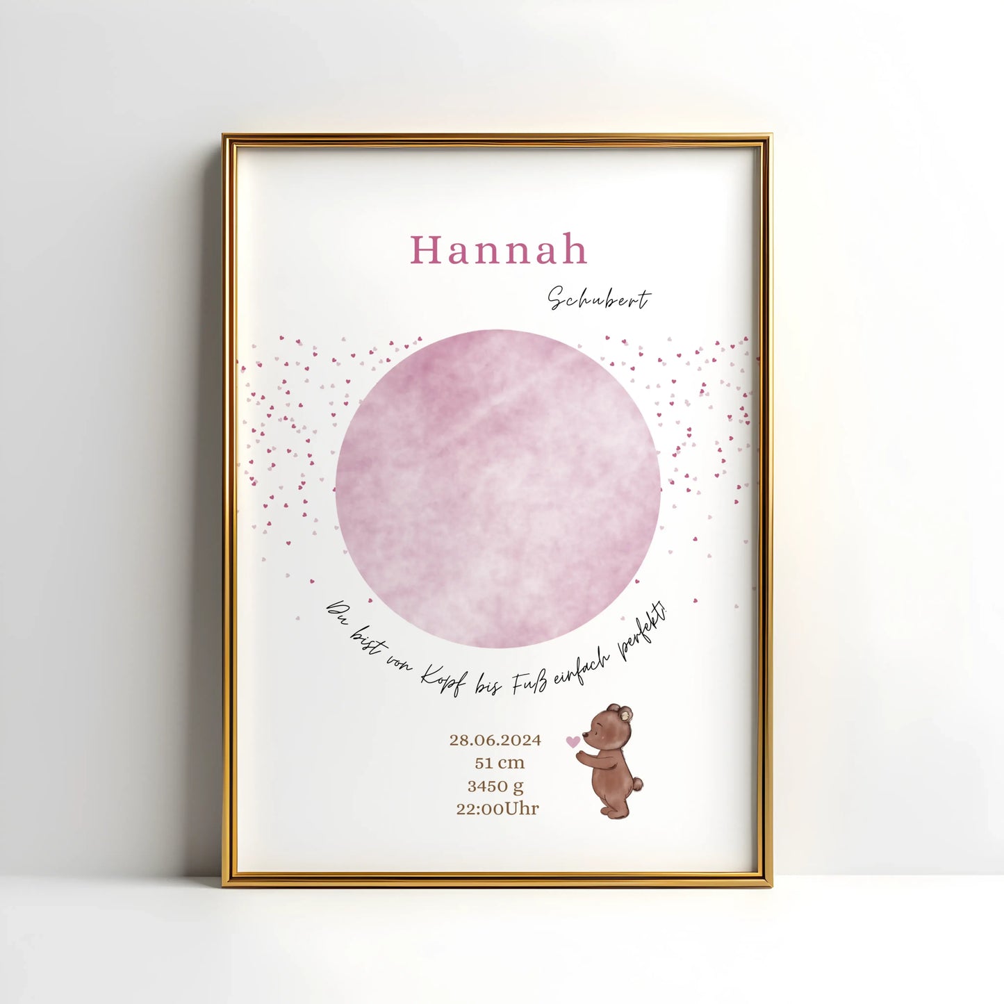 Personalisiertes Geburtsposter mit Hand- oder Fußabdrücken und Name und Geburtsdaten – liebevoll gestaltet in Pastellfarben, als Deko fürs Babyzimmer oder Geschenk zur Geburt