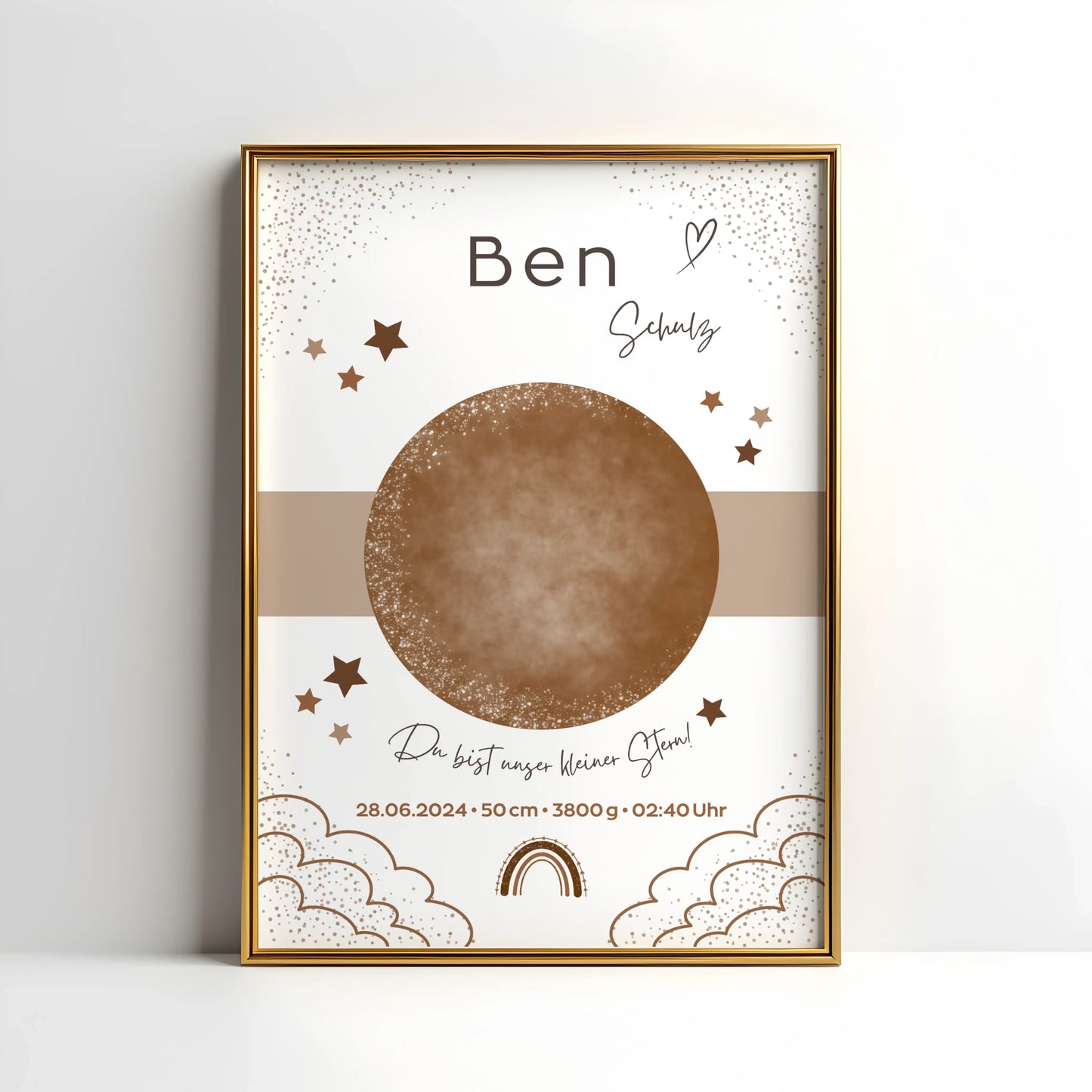 Personalisiertes Geburtsposter mit Sternenhimmel und Fußabdrücken – mit Namen, Geburtsdatum, Uhrzeit, Gewicht und Größe – ideales Geschenk zur Geburt und stilvolle Kinderzimmer-Deko