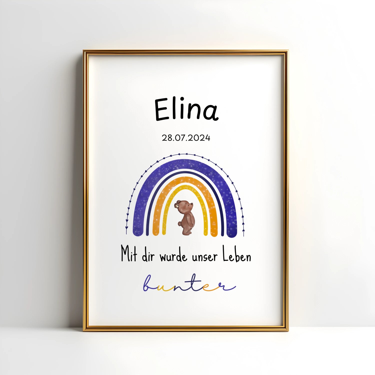 Personalisierbares Regenbogen Geburtsposter mit Namen und Geburtsdaten – Kibimemories