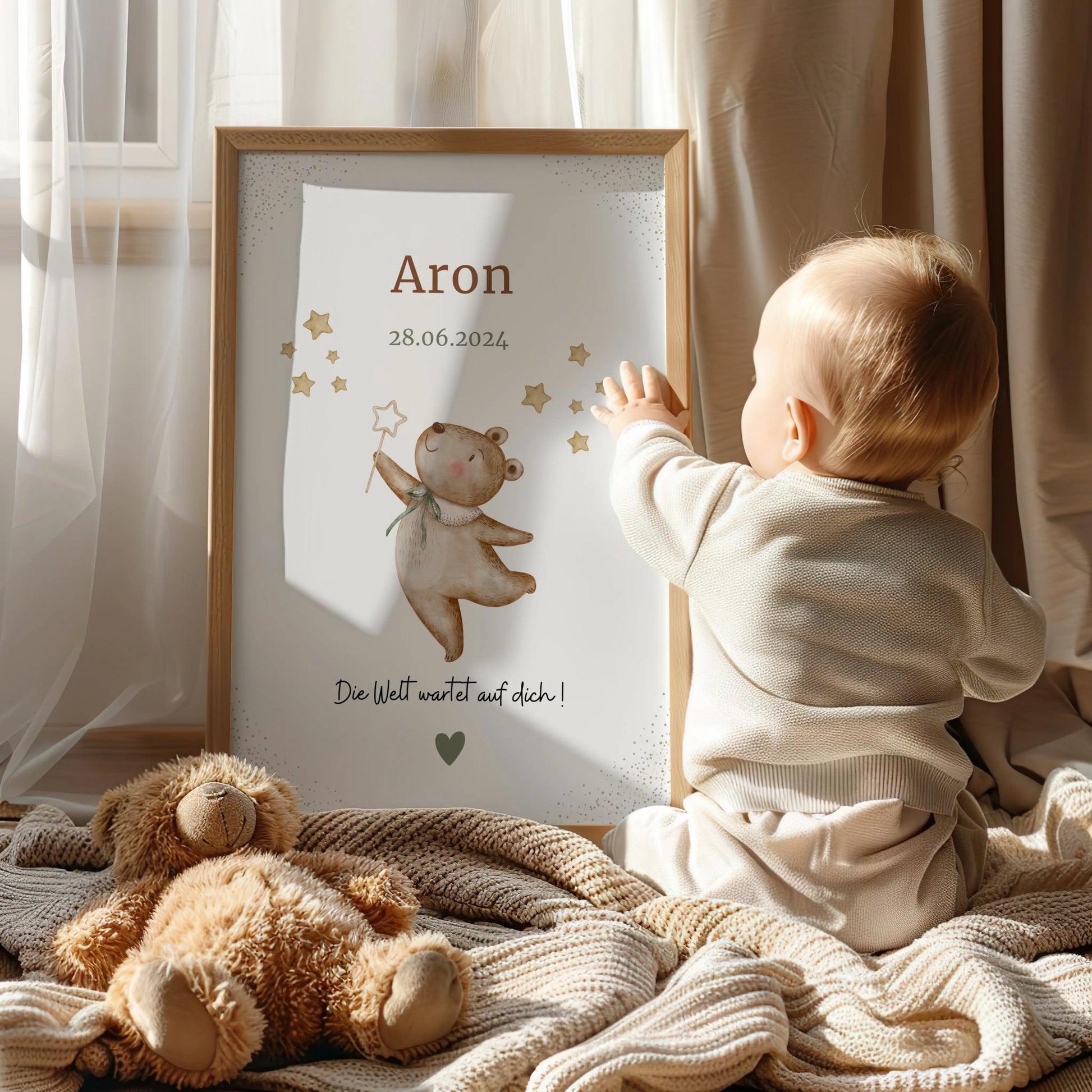 Personalisiertes Geburtsposter Bär – Baby Poster mit Name und Geburtsdatum - Kibimemories