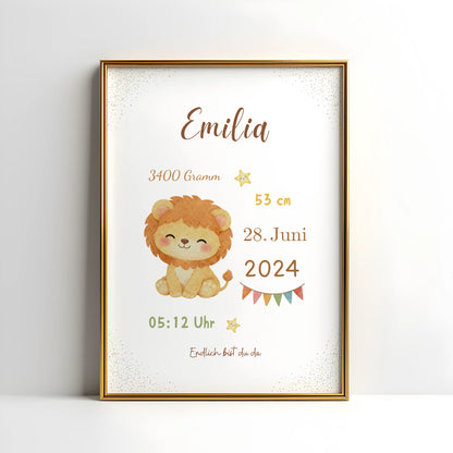 Personalisiertes Geburtsposter Tiere – Baby Poster mit Name und Geburtsdaten - Kibimemories