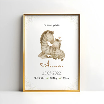 Personalisiertes Geburtsposter Safari – Baby Poster mit Name & Geburtsdaten - Kibimemories