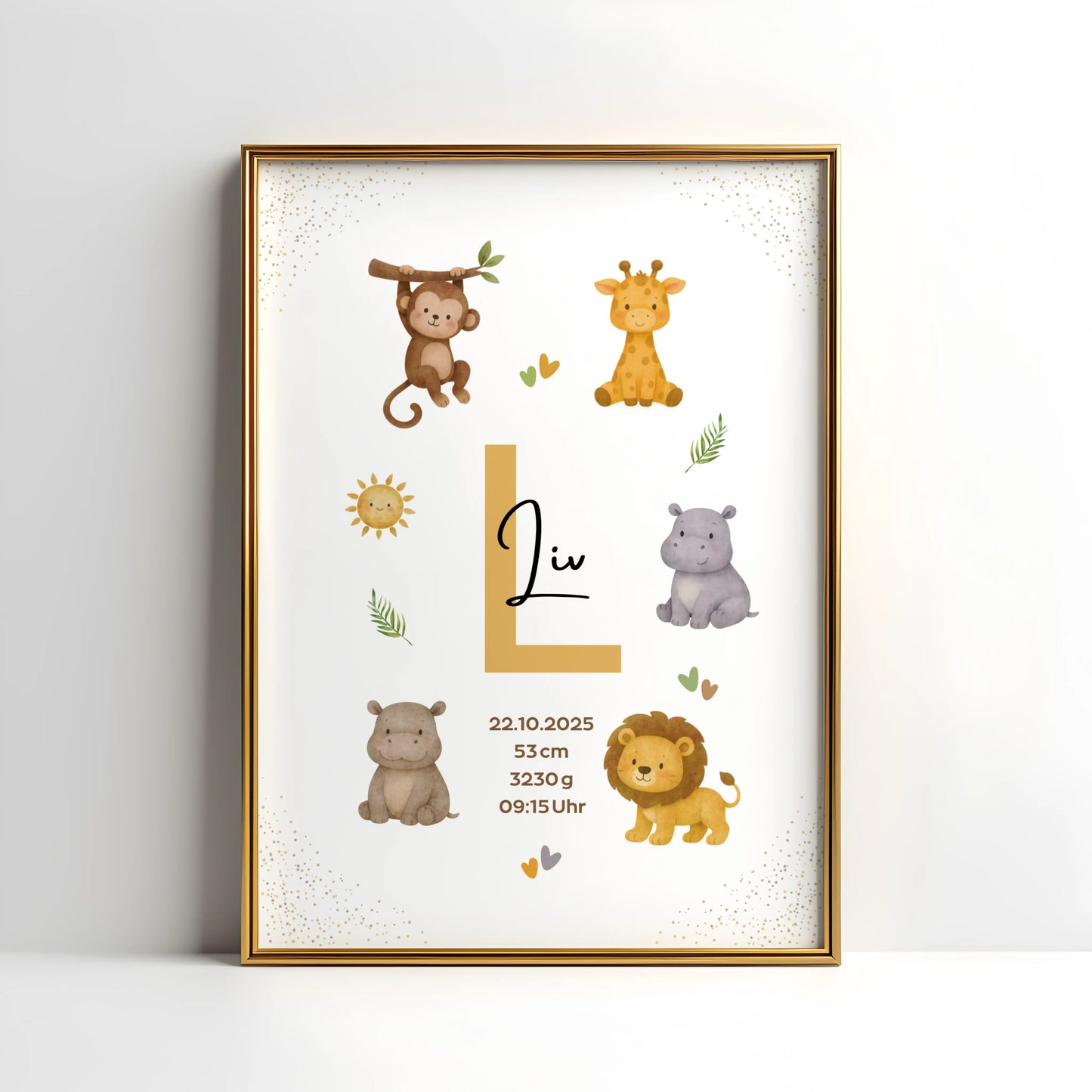 Personalisiertes Geburtsposter Safari – Baby Poster mit Namen & Initial - Kibimemories