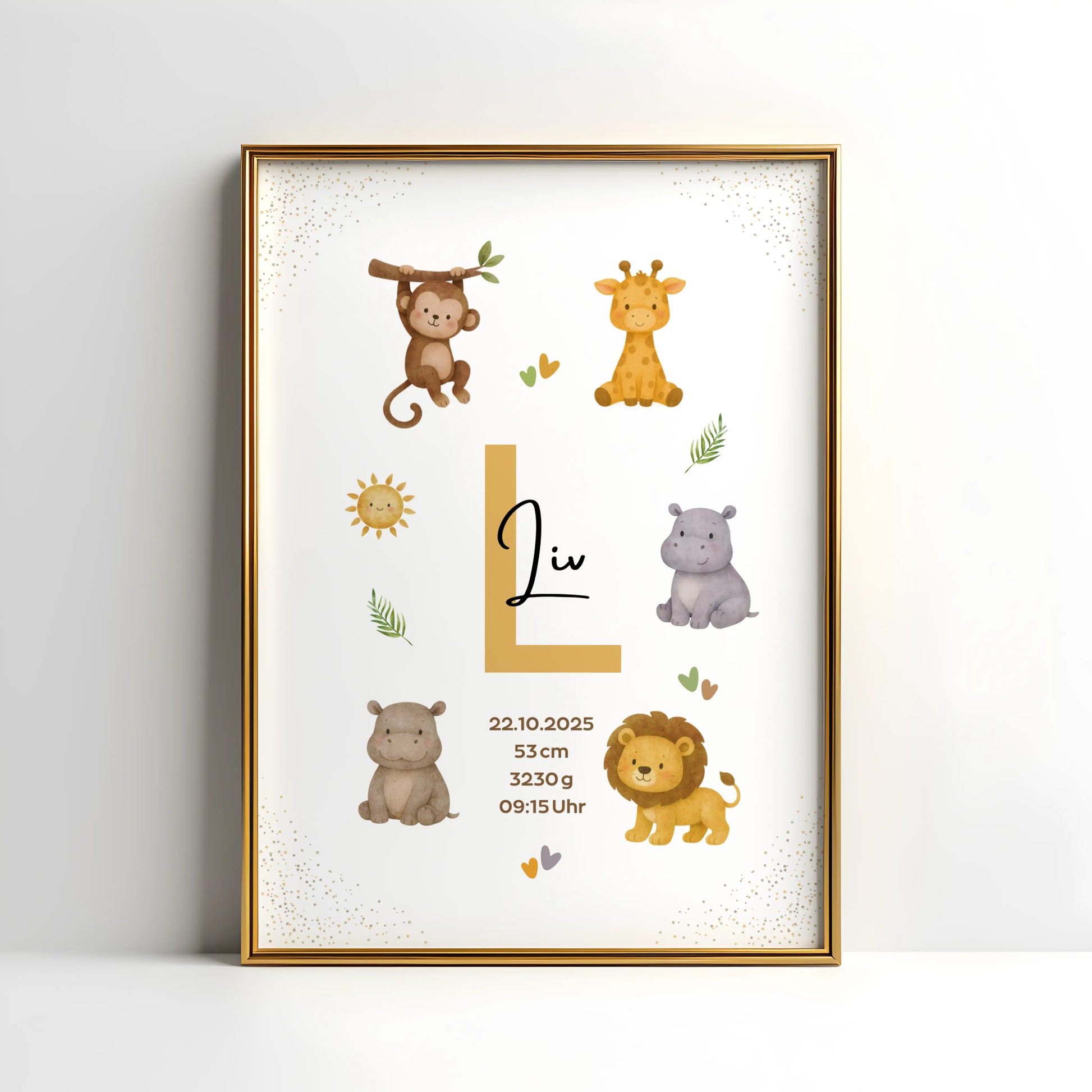 Personalisiertes Geburtsposter Safari – Baby Poster mit Namen & Initial - Kibimemories
