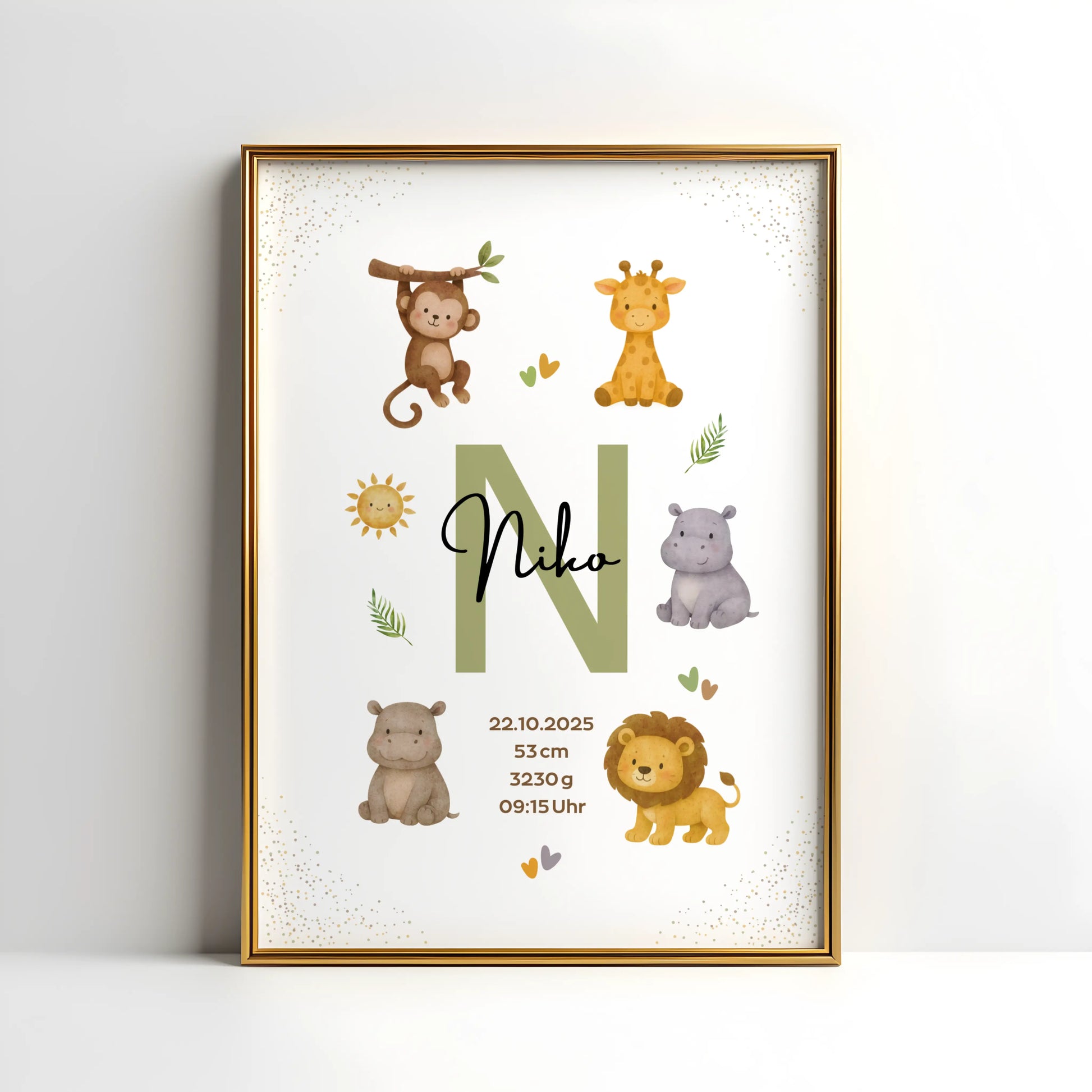 Personalisiertes Geburtsposter Safari – Baby Poster mit Namen & Initial - Kibimemories