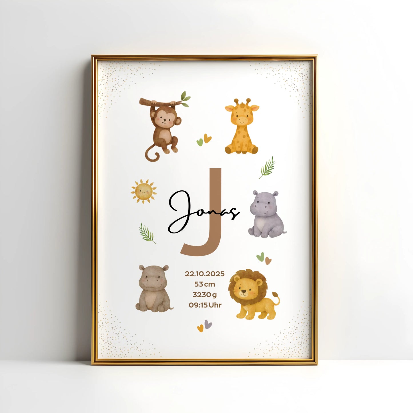 Personalisiertes Geburtsposter Safari – Baby Poster mit Namen & Initial - Kibimemories