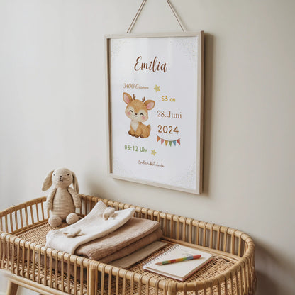 Personalisiertes Geburtsposter Tiere – Baby Poster mit Name und Geburtsdaten - Kibimemories