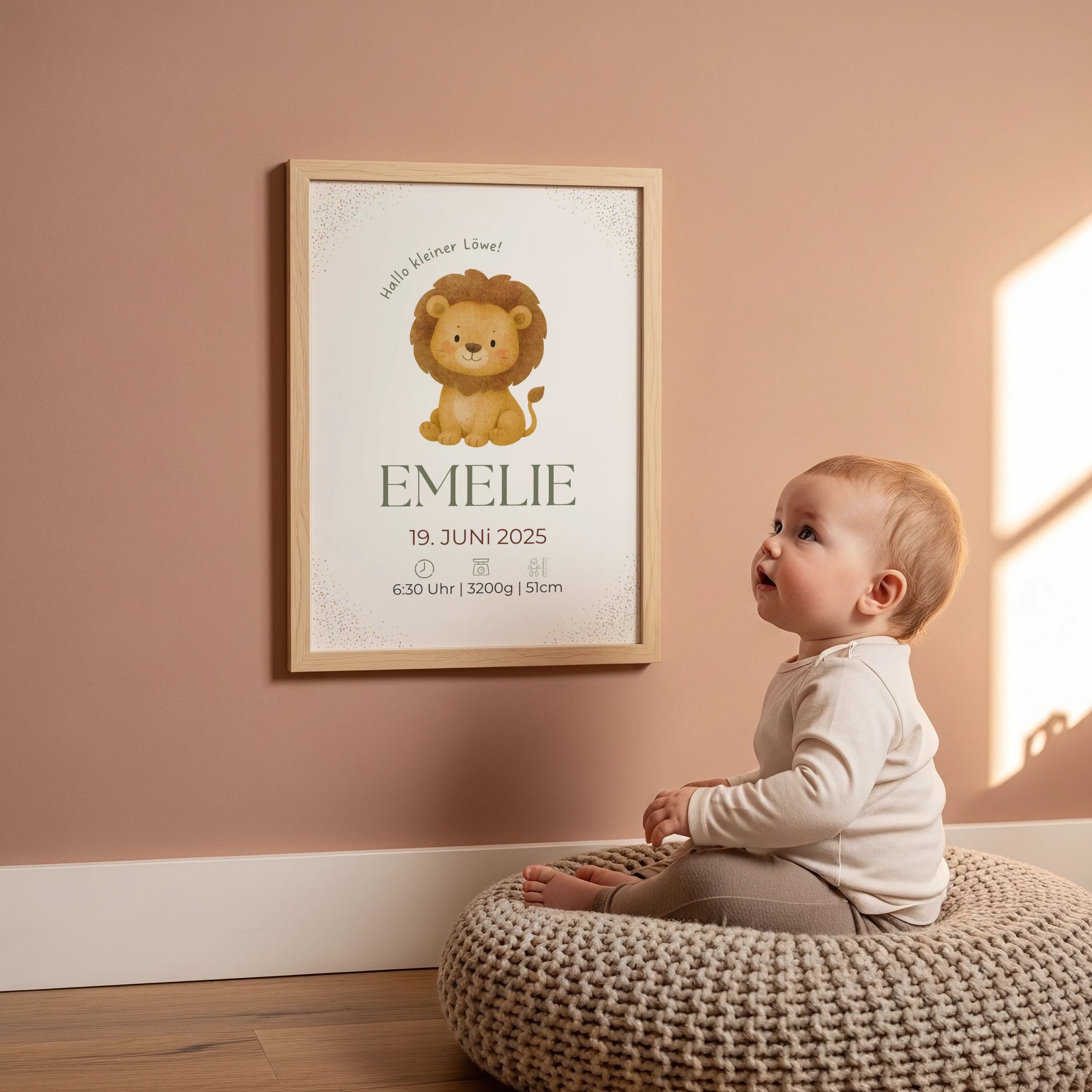 Personalisiertes Geburtsposter Löwe – Minimalistisches Design fürs Kinderzimmer - Kibimemories