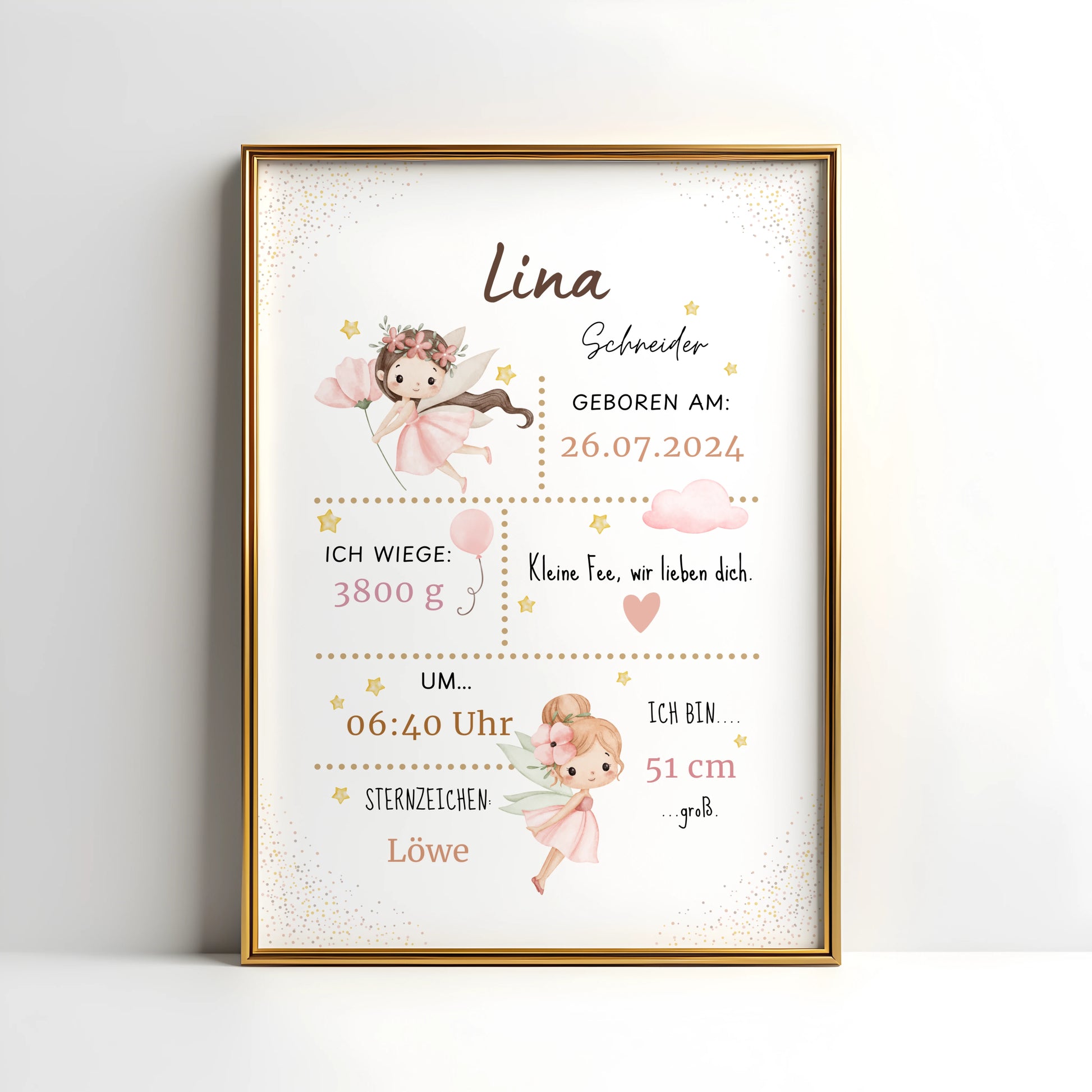 Personalisiertes Geburtsposter Fee – Baby Poster mit Name & Geburtsdaten - Kibimemories