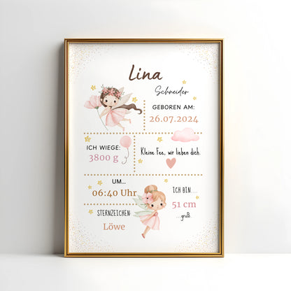Personalisiertes Geburtsposter Fee – Baby Poster mit Name & Geburtsdaten - Kibimemories