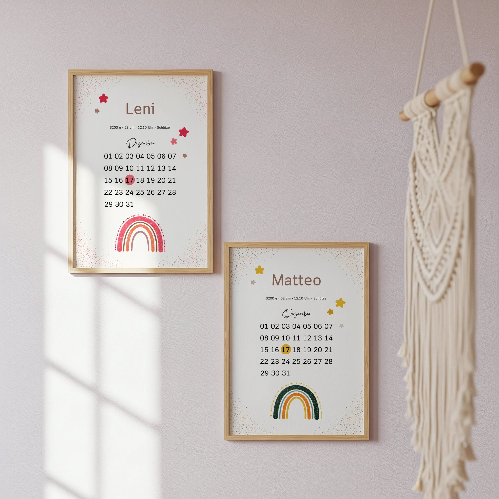 Personalisiertes Geburtsposter im Kalenderstil mit Regenbogen von Kibimemories