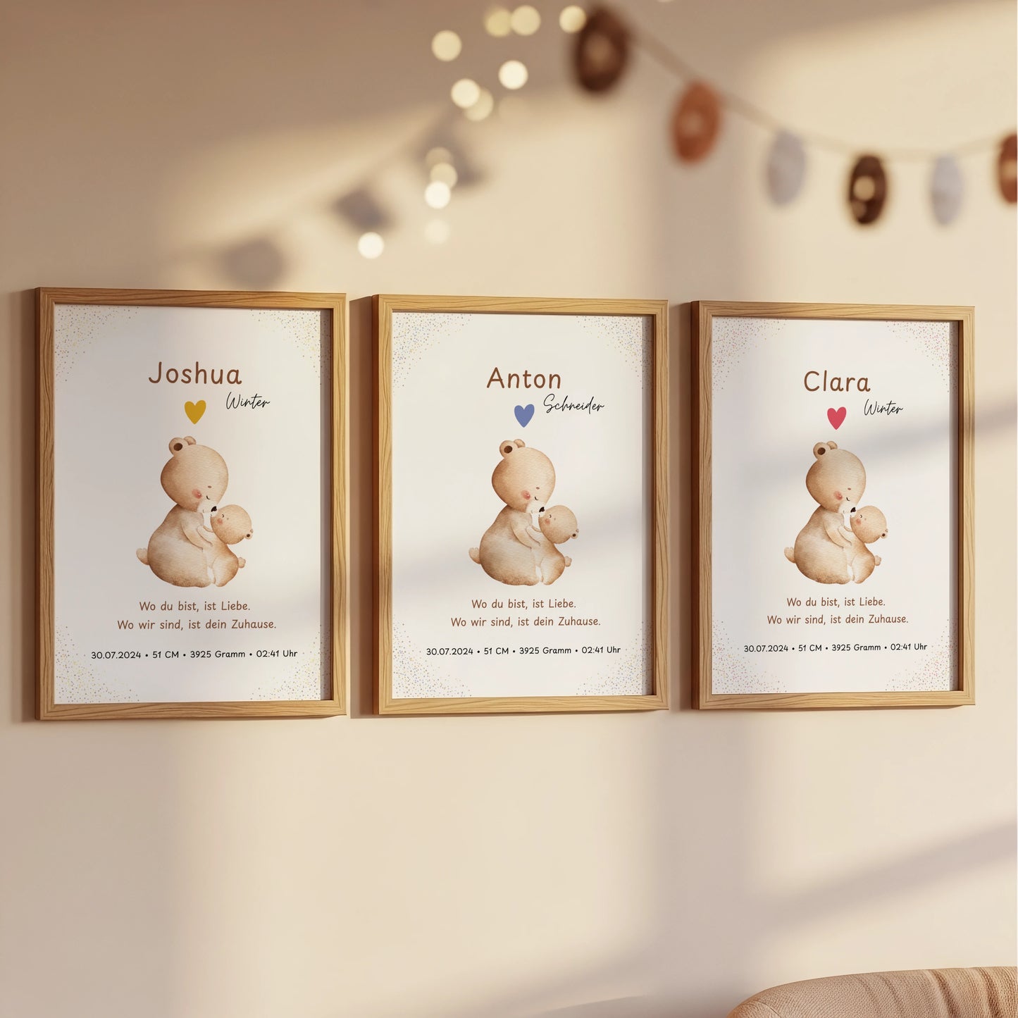Personalisiertes Geburtsposter fürs Kinderzimmer als Wanddekoration mit Name und Geburtsdaten und liebevollem Spruch von Kibimemories