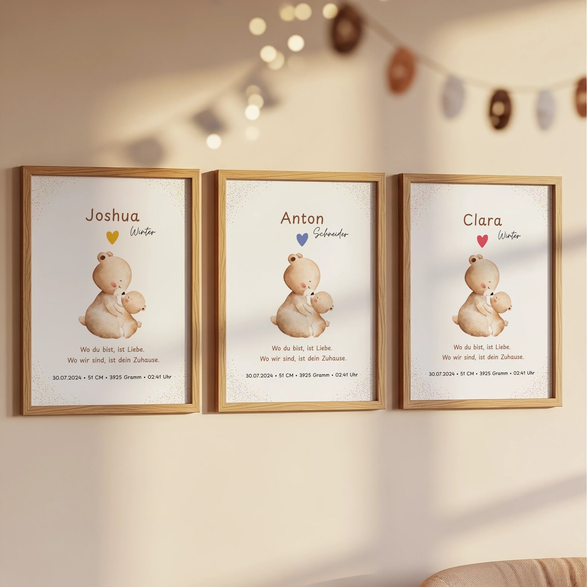 Personalisiertes Geburtsposter fürs Kinderzimmer als Wanddekoration mit Name und Geburtsdaten und liebevollem Spruch von Kibimemories