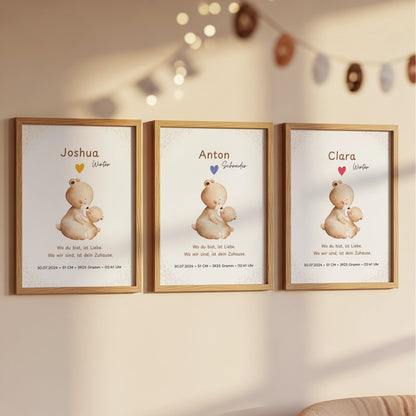 Personalisiertes Geburtsposter fürs Kinderzimmer als Wanddekoration mit Name und Geburtsdaten und liebevollem Spruch von Kibimemories