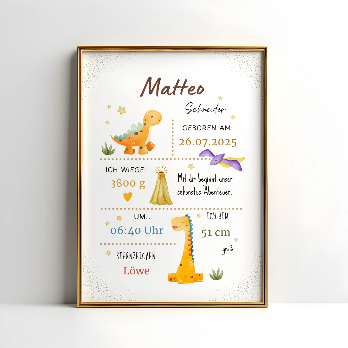 Personalisiertes Geburtsposter Dinoposter von Kibimemories mit Name und Geburtsdaten