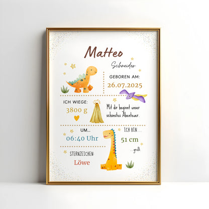 Personalisiertes Geburtsposter Dinoposter von Kibimemories mit Name und Geburtsdaten