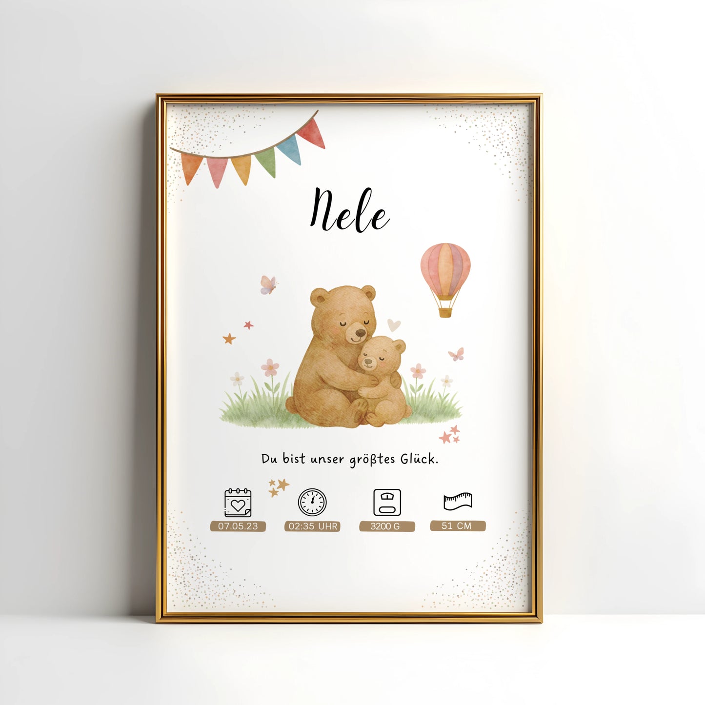 Personalisiertes Geburtsposter mit Mama Bär und Babybär von Kibimemories