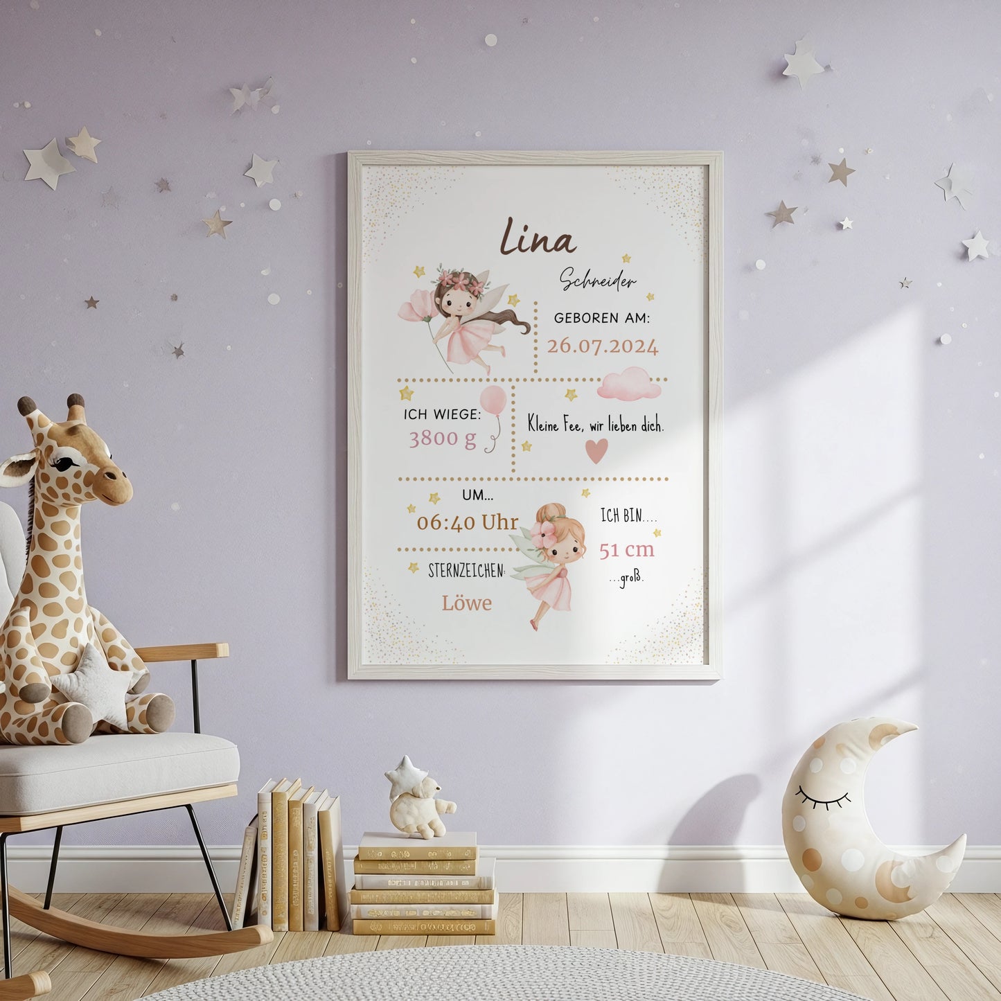 Personalisiertes Geburtsposter Fee – Baby Poster mit Name & Geburtsdaten - Kibimemories