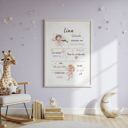 Personalisiertes Geburtsposter Fee – Baby Poster mit Name & Geburtsdaten - Kibimemories
