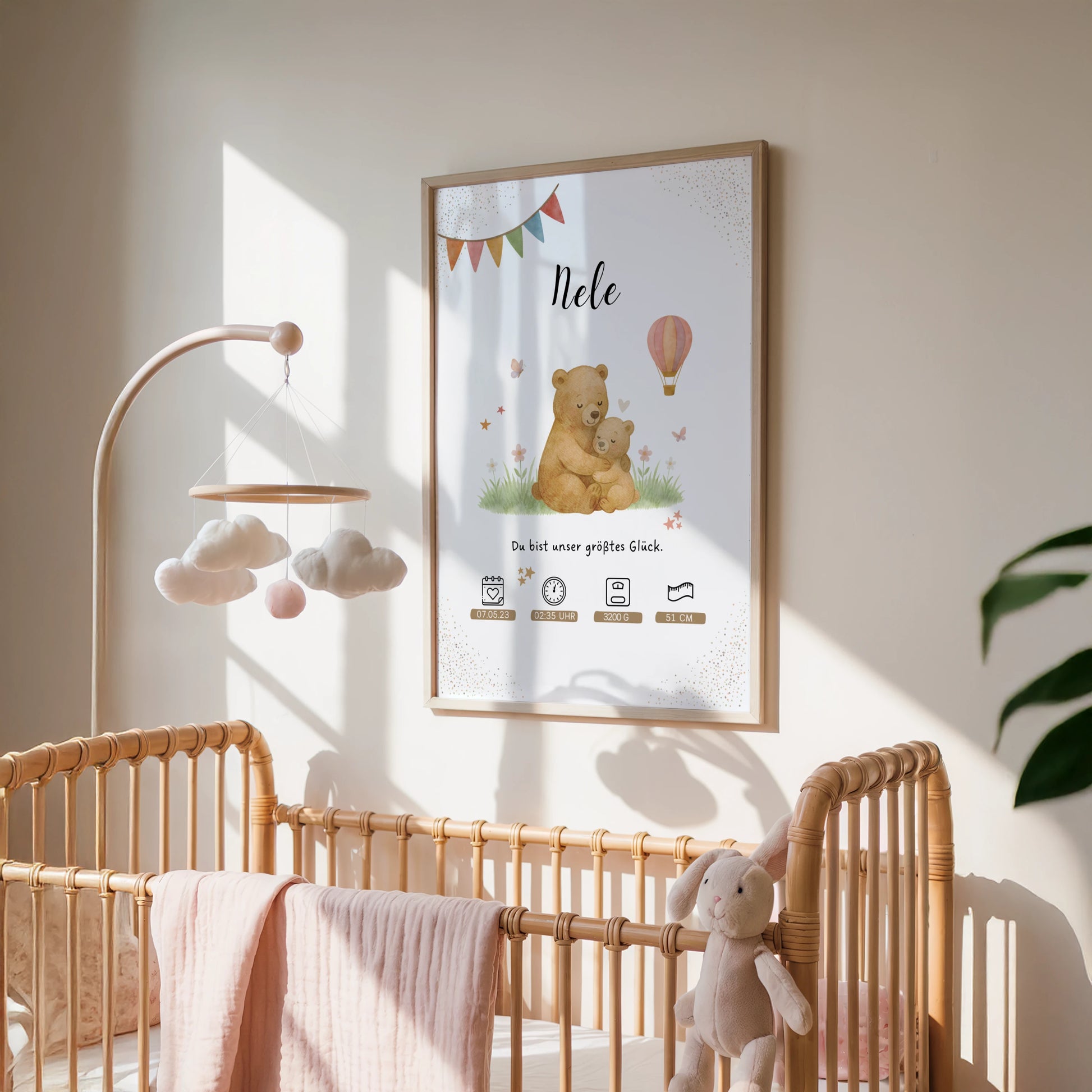 Personalisiertes Geburtsposter Kinderzimmer Poster mit Mama Bär und Baby von Kibimemories