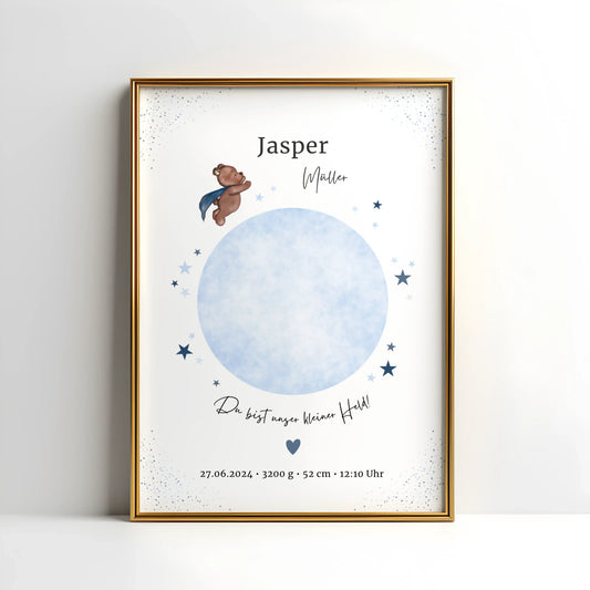 Personalisiertes Geburtsposter mit Hand- oder Fußabdrücken und Name und Geburtsdaten – liebevoll gestaltet in Pastellfarben, als Deko fürs Babyzimmer oder Geschenk zur Geburt