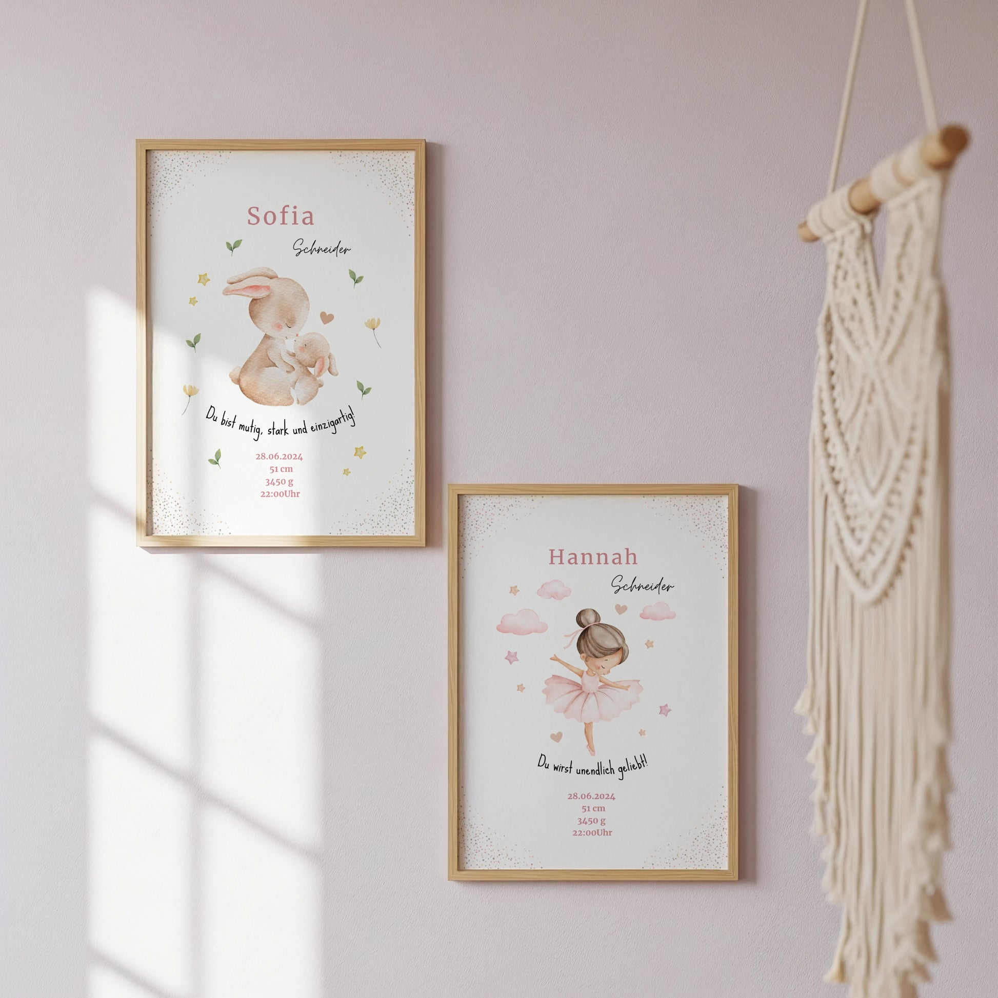 Süßes personalisiertes Geburtsposter Hasenposter zur Geburt für Jungen und Mädchen von kibimemories