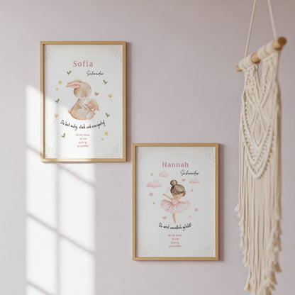 Süßes personalisiertes Geburtsposter Hasenposter zur Geburt für Jungen und Mädchen von kibimemories