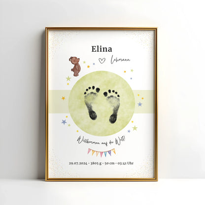 Geburtsposter mit Bärchen-Motiv und persönlichen Daten – ideal fürs Kinderzimmer