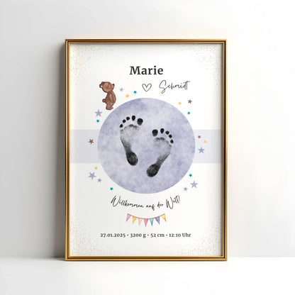 Geburtsposter mit Bärchen-Motiv und persönlichen Daten – ideal fürs Kinderzimmer