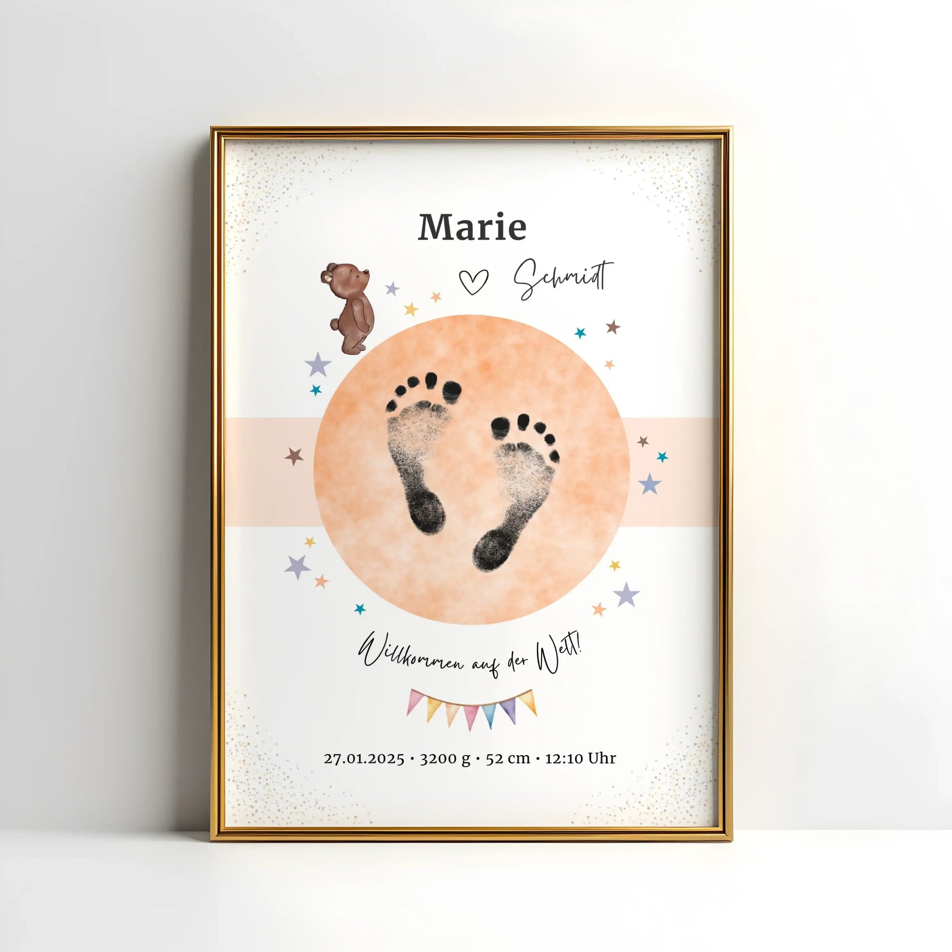 Geburtsposter mit Bärchen-Motiv und persönlichen Daten – ideal fürs Kinderzimmer