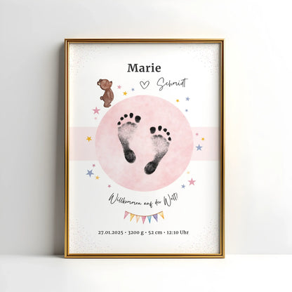 Geburtsposter mit Bärchen-Motiv und persönlichen Daten – ideal fürs Kinderzimmer