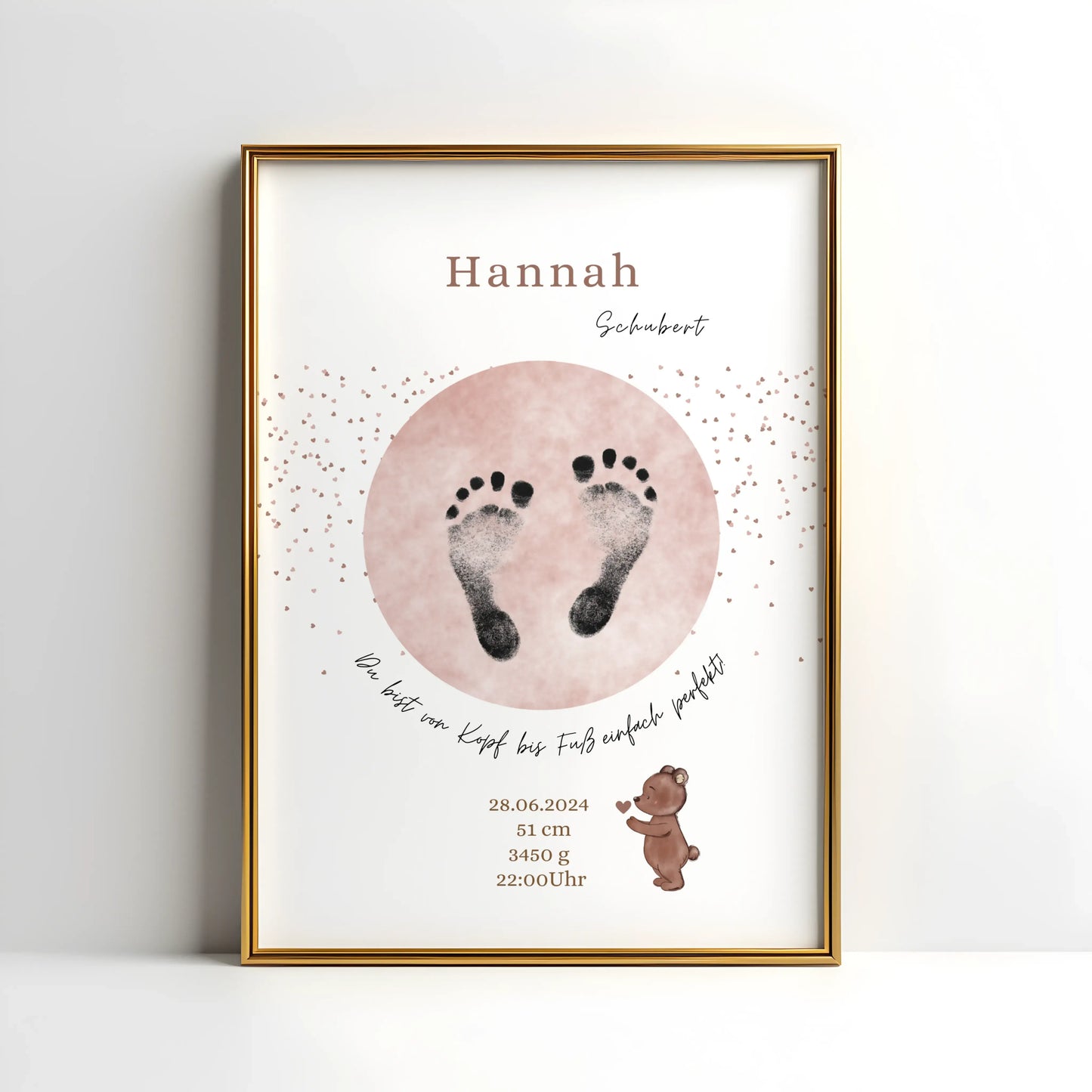 Personalisiertes Geburtsposter mit Hand- oder Fußabdrücken und Name und Geburtsdaten – liebevoll gestaltet in Pastellfarben, als Deko fürs Babyzimmer oder Geschenk zur Geburt