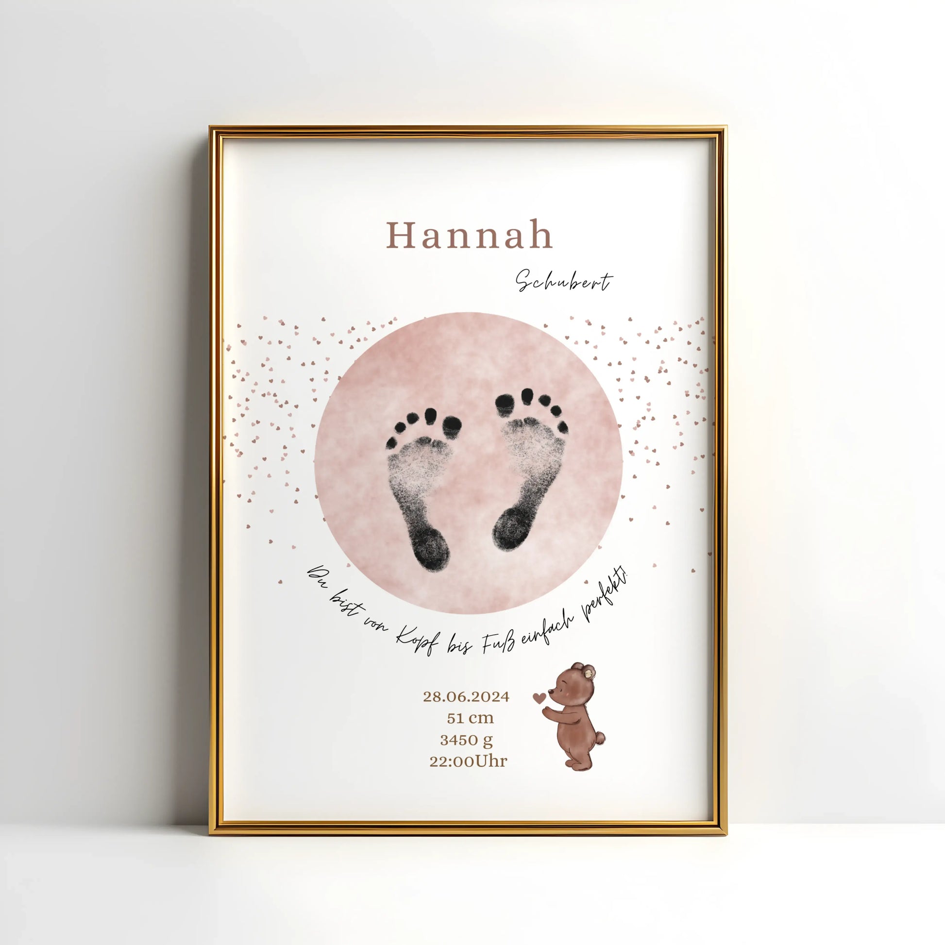 Personalisiertes Geburtsposter mit Hand- oder Fußabdrücken und Name und Geburtsdaten – liebevoll gestaltet in Pastellfarben, als Deko fürs Babyzimmer oder Geschenk zur Geburt