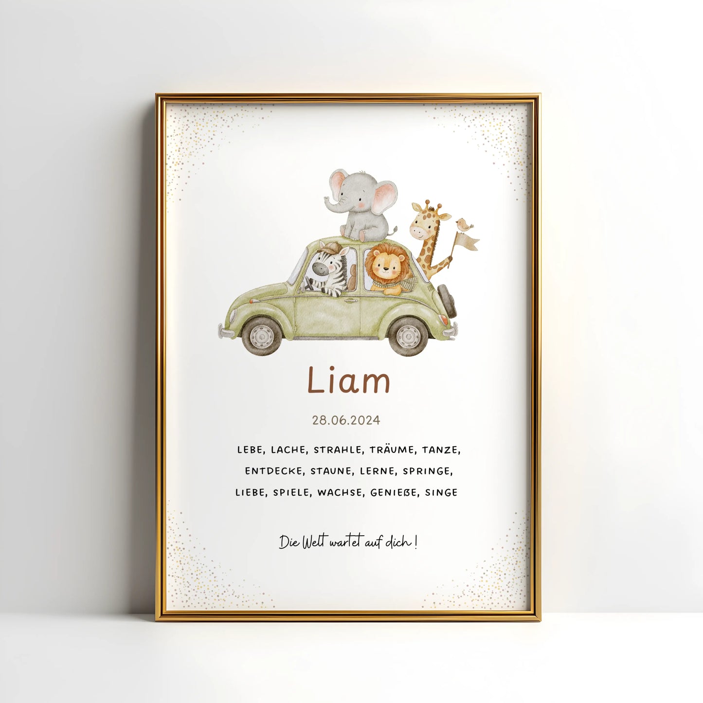 Personalisiertes Geburtsposter Safari – Baby Poster mit Name und Geburtsdaten - Kibimemories