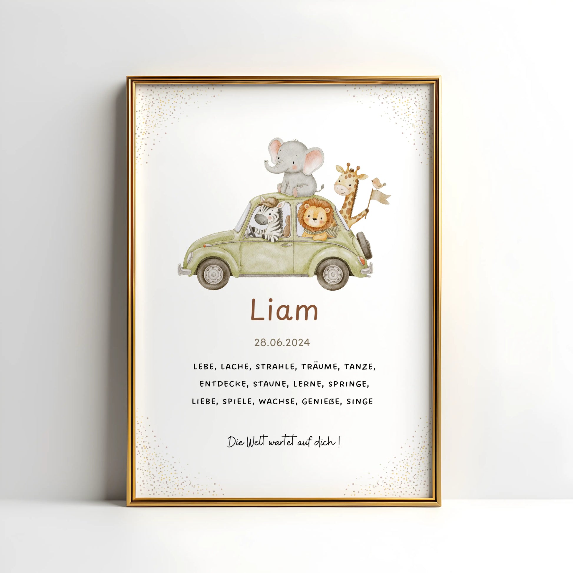 Personalisiertes Geburtsposter Safari – Baby Poster mit Name und Geburtsdaten - Kibimemories