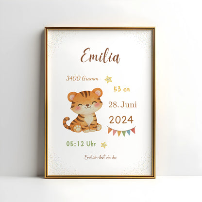 Personalisiertes Geburtsposter Tiere – Baby Poster mit Name und Geburtsdaten - Kibimemories