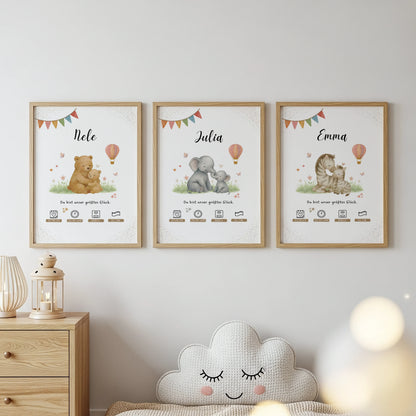 Hochwertiges personalisiertes Geburtsposter mit Bärenmama und Geburtsdaten von Kibimemories Tiermotive