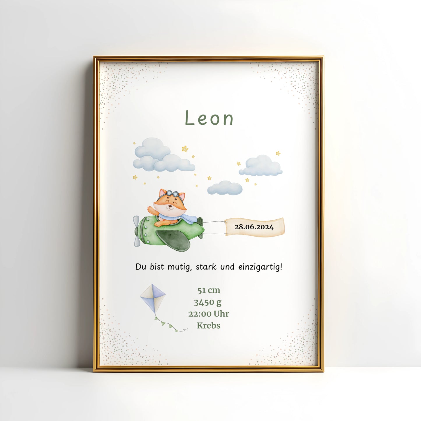Personalisiertes Geburtsposter Fuchs – Baby Poster mit Name & Geburtsdaten - Kibimemories