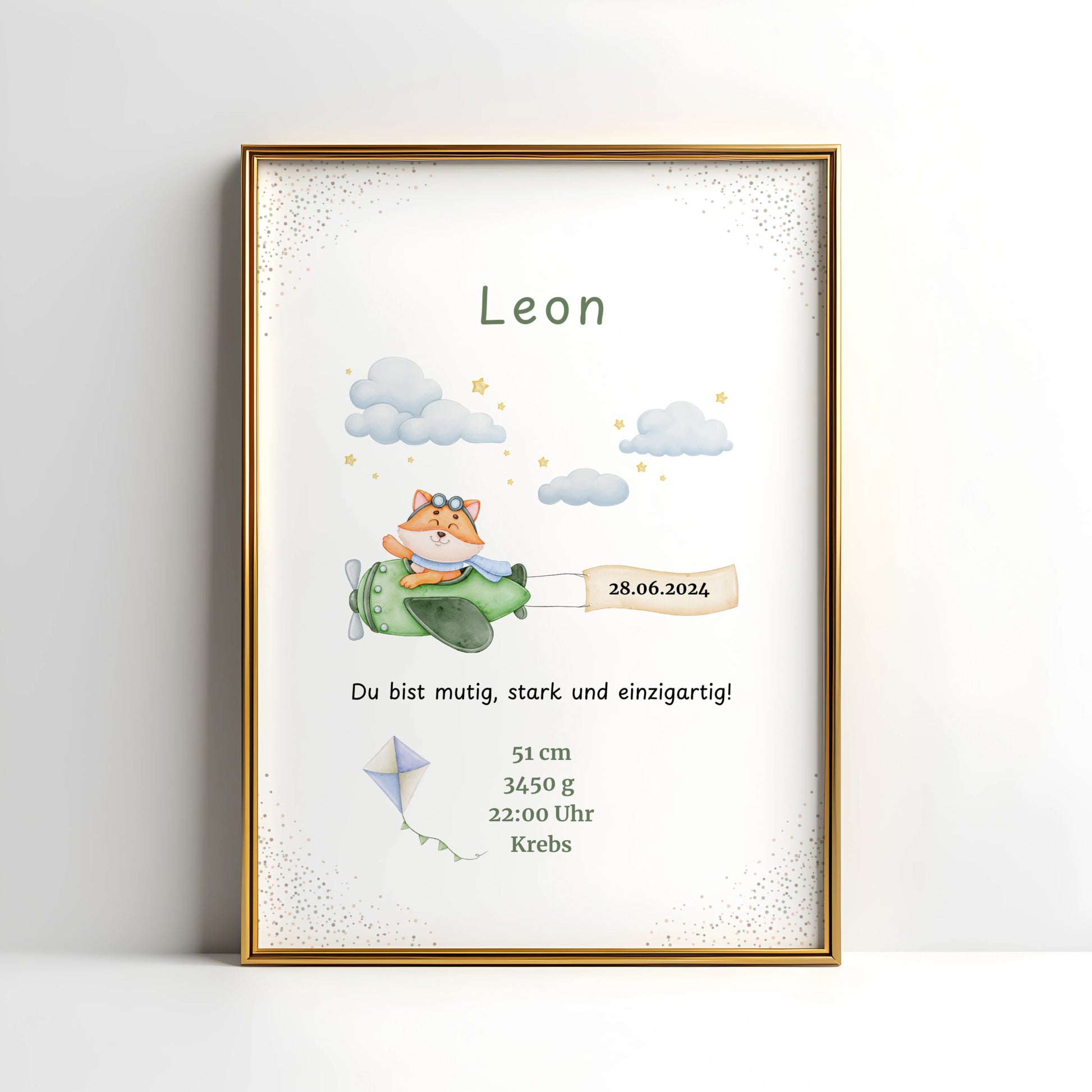 Personalisiertes Geburtsposter Fuchs – Baby Poster mit Name & Geburtsdaten - Kibimemories
