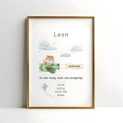 Personalisiertes Geburtsposter Fuchs – Baby Poster mit Name & Geburtsdaten - Kibimemories