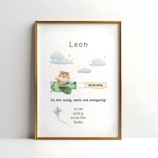 Personalisiertes Geburtsposter Fuchs – Baby Poster mit Name & Geburtsdaten - Kibimemories